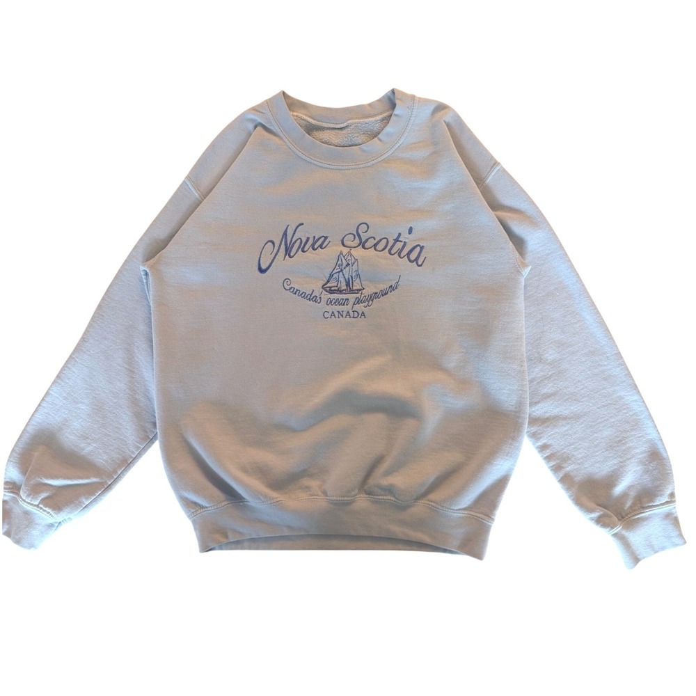 Vintage Nova Scotia Sweatshirt Embroidered Sailboat Blue Coastal Grandmother M